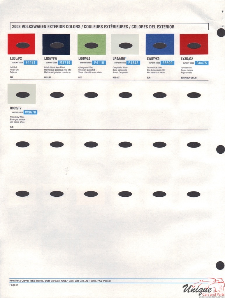 2003 Volkswagen Paint Charts DuPont 2